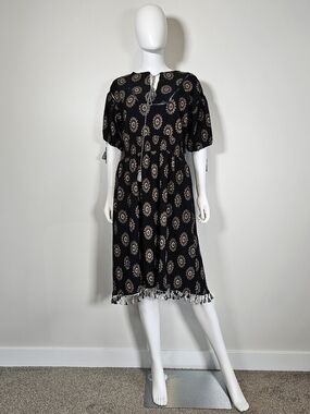 POL Black Midi Dress with Neutral Sunburst Print Sz S